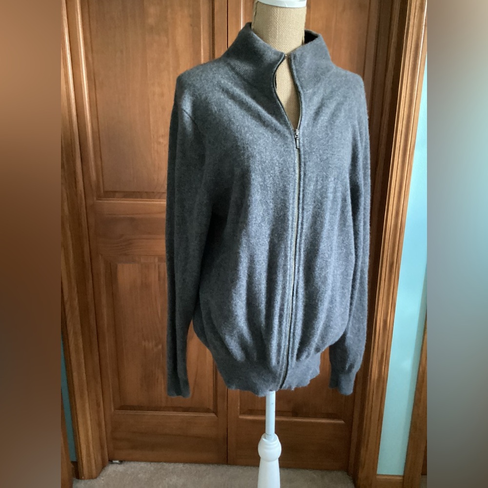 NWOT Men’s Garnet Hill Washable Cashmere Zip-Up Sweater, Gray